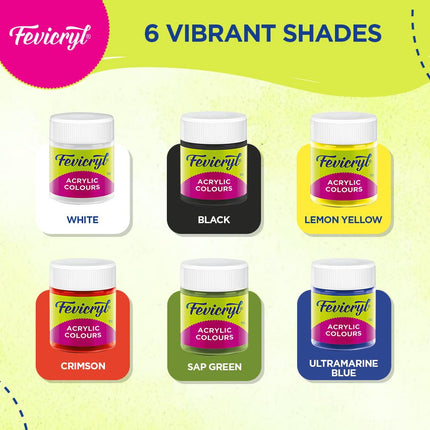 Fevicryl Acrylic Colours Lilac Kit | 6 Colours x 10 ml | DIY Paint, Rich Pigment | Multicolour & Multi-surface | Non-Cracking Paint for Canvas, Wood, Leather, Earthenware, Metal