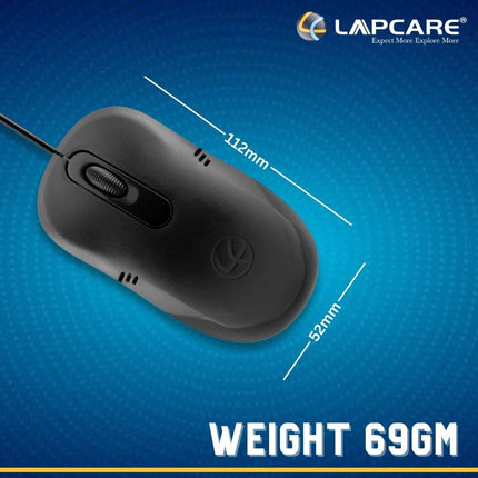 LAPCARE Optical USB Mouse L-60 Plus (Ind) 1000Dpi,3- Button, Scrolling Wheel, Plug and Play (Black)