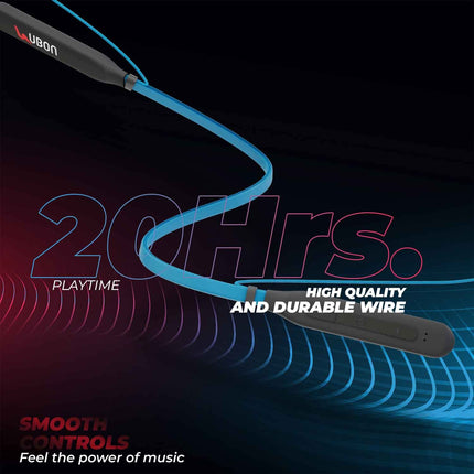 UBON BT-5250 Bluetooth Earphone with Mic, Bass Factory 2.0, in-Ear Wireless Neckband with Upto 16 Hours Playtime, Magnetic Earbuds, Fast Charging, v5.0 Bluetooth Headset (Blue)