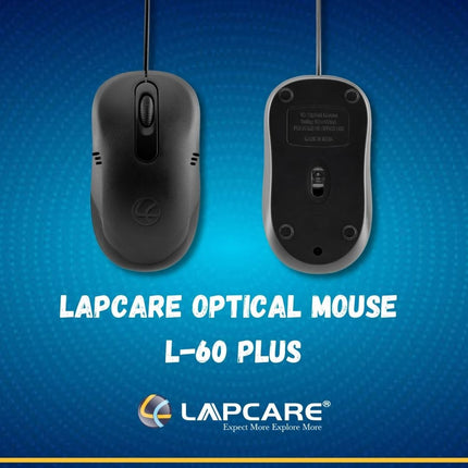 LAPCARE Optical USB Mouse L-60 Plus (Ind) 1000Dpi,3- Button, Scrolling Wheel, Plug and Play (Black)