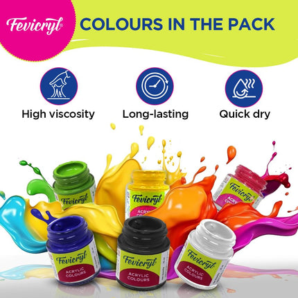 Fevicryl Acrylic Colours Lilac Kit | 6 Colours x 10 ml | DIY Paint, Rich Pigment | Multicolour & Multi-surface | Non-Cracking Paint for Canvas, Wood, Leather, Earthenware, Metal