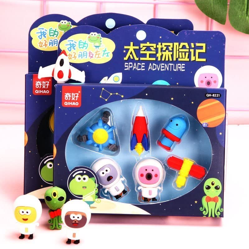 LIGHTER HOUSE� Cutest Newest Different Shapes Space Adventure Erasers Pack� B�Day Return Gift Party Idea for Kids Birthd