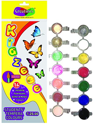 Creations Krazeee Tempera Colours 14 Shades with 1 Paint Brush (Pack of 4 pcs)