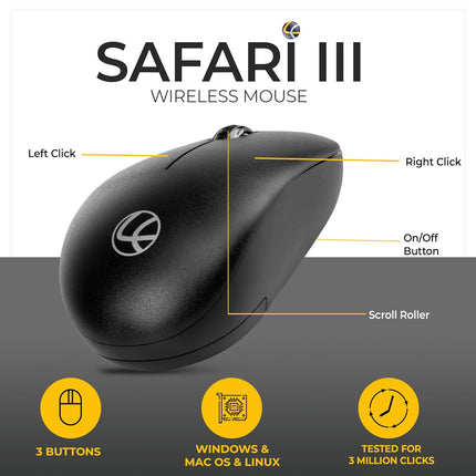 LAPCARE Safari III B Wireless Mouse-2.4GHz High Precision with Upto 1600 DPI, Nano Receiver and Plug & Play Usage -USB/Black-with 3 Year Warranty