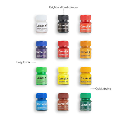 Camel Student Poster Color - 10Ml Each, 12 Shades, Multicolor