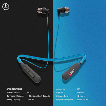 UBON BT-5250 Bluetooth Earphone with Mic, Bass Factory 2.0, in-Ear Wireless Neckband with Upto 16 Hours Playtime, Magnetic Earbuds, Fast Charging, v5.0 Bluetooth Headset (Blue)