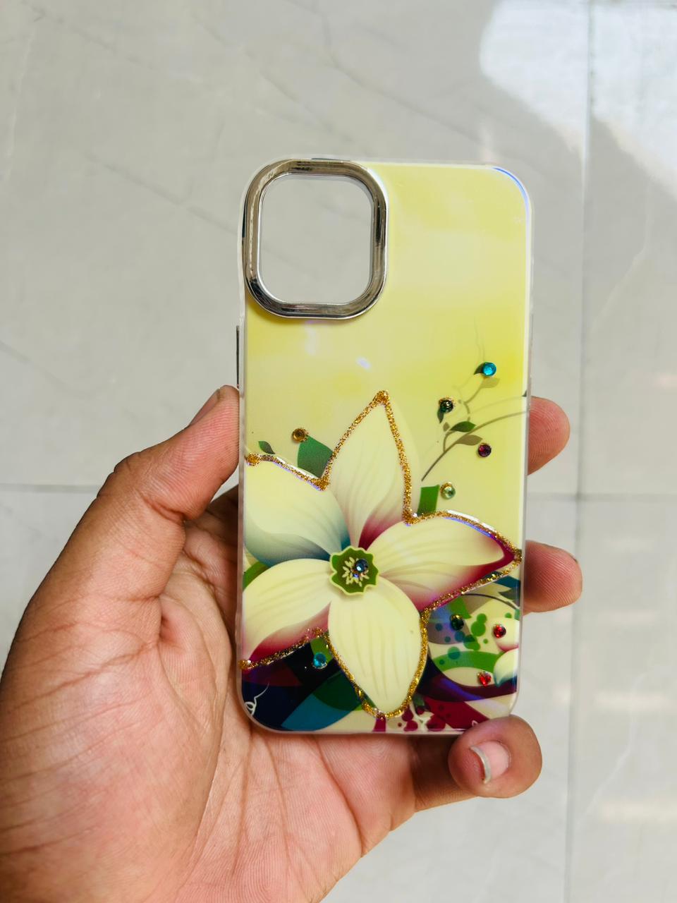 Apple iPhone 12/13 Mini PEEPERLY Back Cover Oil Painting Rhinestone Bloom Case (Purple, Shock Proof, Pack of: 1)