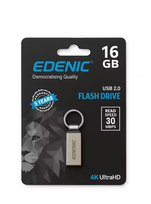 Edenic 16 GB USB 2.0 Metal Pen Drive – Compact & Durable Flash Drive