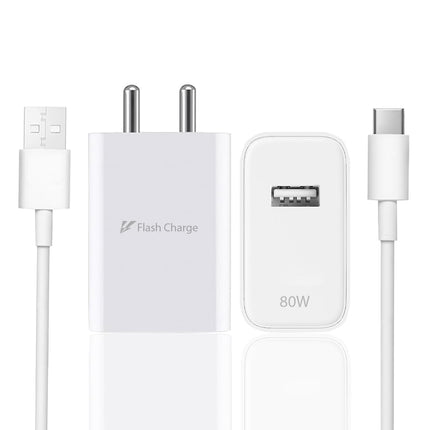 Vivo 80W Flash Charger 3.0 USB-A Power Adapter Compatible with Vivo V27 Pro, V29, X90, X80 Pro, Y Series, T Series & All iQOO Smartphones