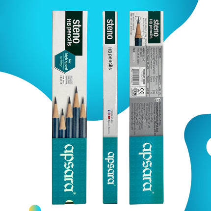 Apsara Steno HB Extra Dark Pencils - Pack of 10 with Sharpener & Eraser x3