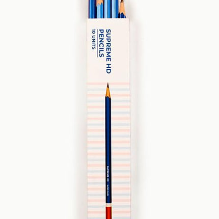 Supreme HD Pencils Super Dark Pencil Box of 10 Pencils with Eraser and Long Point Sharpener for School & Office