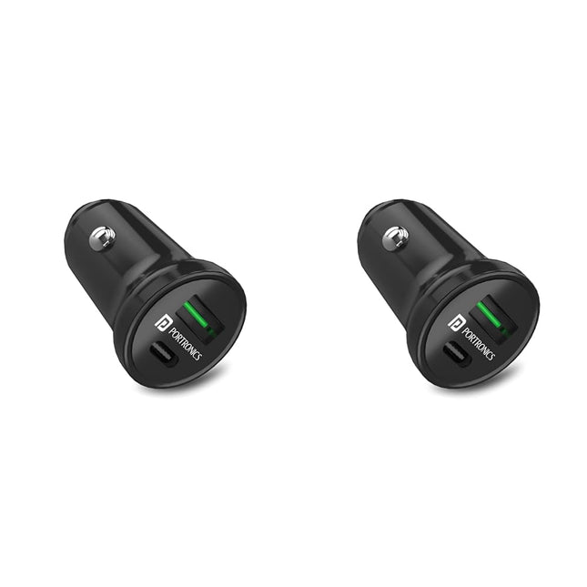 Portronics 38W Dual Output Fast Car Charger with 20W Type-C PD & 18W USB, Compact Size, Charging Adapter Compatible with Cars for iPhone & Android Smartphone, Smartwatch, Earbud, Power Bank (Black)