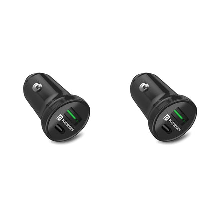 Portronics CarPower Mini Car Charger with Dual Output, Fast Charging (Type C PD 18W + Mach USB-A) Compatible with All Smartphones(Black) (Pack of 2)