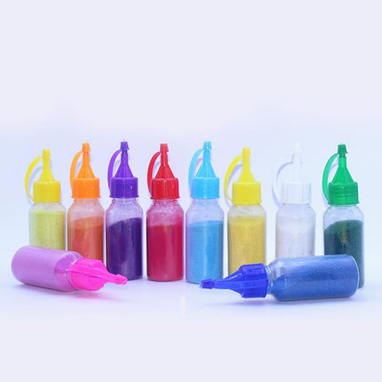 Rangoli Powder Colors Bottles | Set of 10 (100g Each) | Original Marble Rangoli | for Diwali, Navratri, Pongal, Pooja, Mandir, and Ceramic Floor Decoration | Creative Design Kit (Pack of 1)