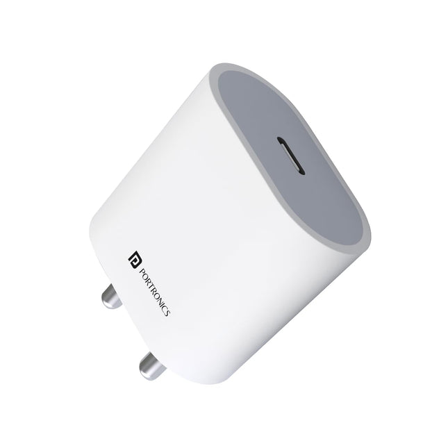 Portronics Adaptor 20 Type C 20w Charger for Android,iPhone with PD 3.0 (White)