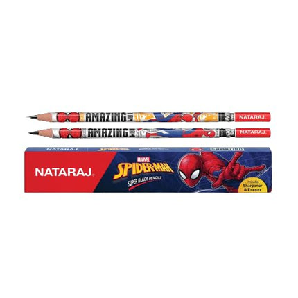 Nataraj Spiderman Series Pencils | Round Shape For Easy Holding & Comfort | Free Eraser & Sharpner With Each Box | Dark & Neat Handwriting | Pack Of 10 Pcs X 3 Box, Grey