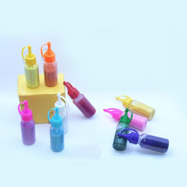 Rangoli Powder Colors Bottles | Set of 10 (100g Each) | Original Marble Rangoli | for Diwali, Navratri, Pongal, Pooja, Mandir, and Ceramic Floor Decoration | Creative Design Kit (Pack of 1)