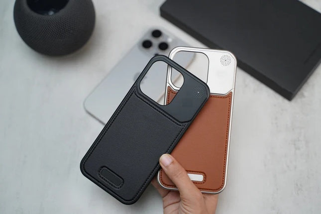 Apple iPhone Super Slim AeroFLex Metal Frame Less Vegan Leather Case with Magsafe - Grey