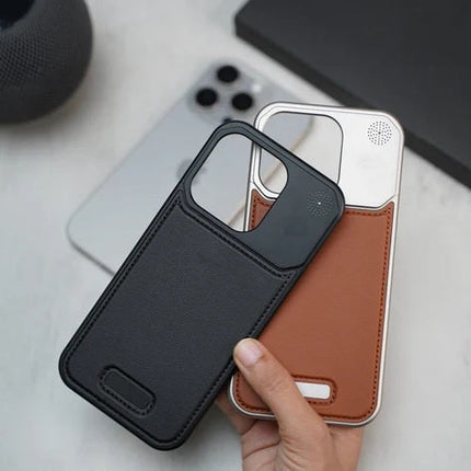 Apple iPhone Pro Max Super Slim AeroFLex Metal Frame Less Vegan Leather Case with Magsafe - Grey