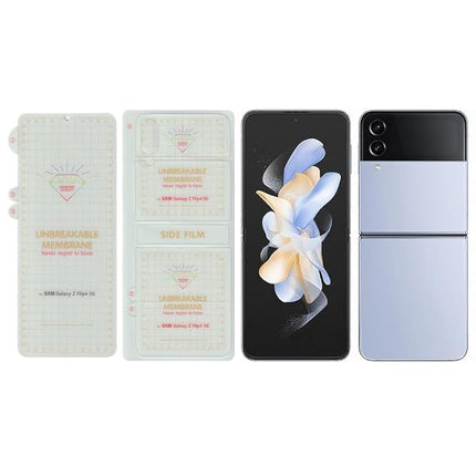 Unbreakable Screen Protector Hydrogel Membrane Compatible with Samsung Galaxy Z Flip 4 Covers Front and Back Screen | Edge to Edge Coverage with Easy Installation Kit (Clear)