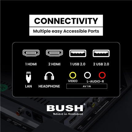 BUSH LED TV (80 cm) 32 Inch HD Ready Android Smart TV with Surround Dolby Sound, Hot Keys in Remote, Frameless Series (Black)