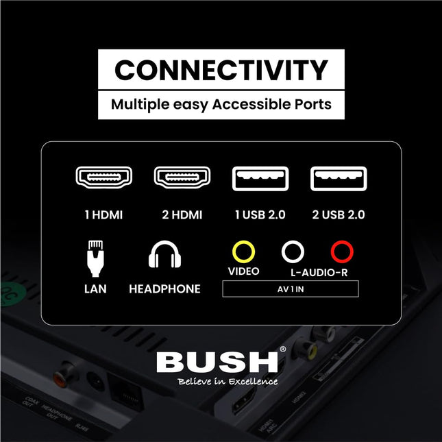 BUSH LED TV (80 cm) 32 Inch HD Ready Android Smart TV with Surround Dolby Sound, Hot Keys in Remote, Frameless Series (Black)