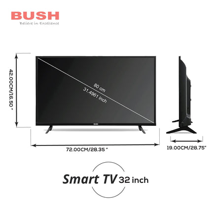 BUSH LED TV (80 cm) 32 Inch HD Ready Android Smart TV with Surround Dolby Sound, Hot Keys in Remote, Frameless Series (Black)
