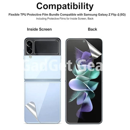 Unbreakable Screen Protector Hydrogel Membrane Compatible with Samsung Galaxy Z Flip 4 Covers Front and Back Screen | Edge to Edge Coverage with Easy Installation Kit (Clear)
