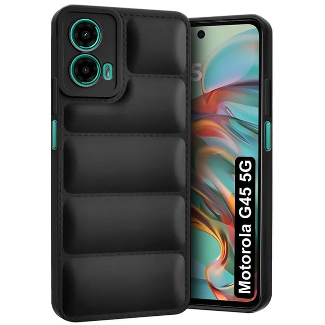 Back Cover for Motorola G45 5G | Matte Soft Case | Liquid Silicon Puff Case for Motorola G45 5G with Camera Protection | (Black)