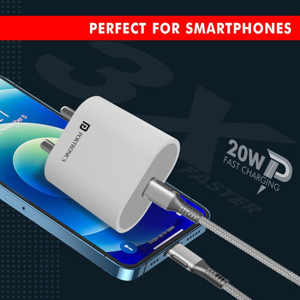 Portronics Adaptor 20 Type C 20w Charger for Android,iPhone with PD 3.0 (White)