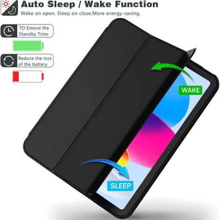 iPad (A16) 11th/10th Generation (2025/2022) [Auto Sleep/Wake Cover] [Left Side Pencil Holder] [Soft Flexible Case] Recoil Series - Black