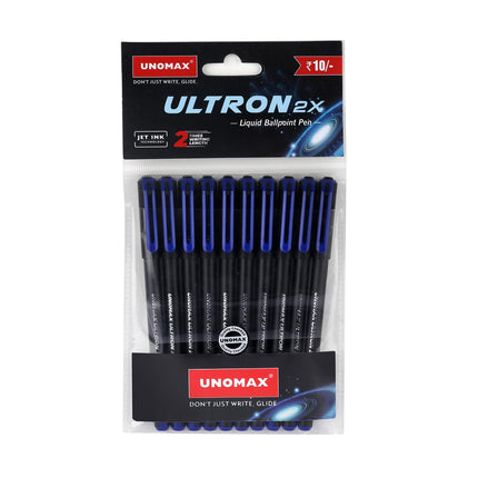 UNOMAX Ultron 2X Ball Pen - Set of 10 (Jet Blue/ Black) | Unleash the Art of Writing with Elegance | Matt Finish Body | 0.7mm Tip Size for Superior Precision | Jet Ink Technology for Effortless