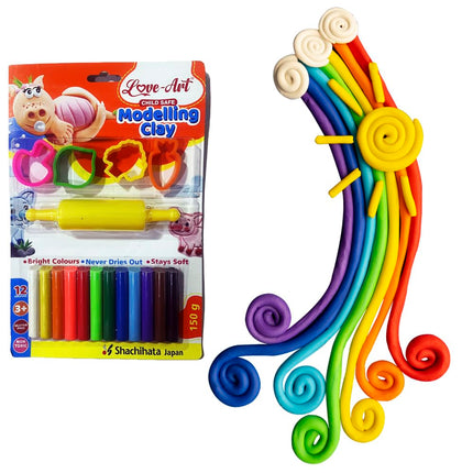 Artline Love-Art Modelling Clay of 12 colors in 150 GMS with 4 Toys and 1 roller in blister card  | Children for various creative projects (Motor Skill Development)