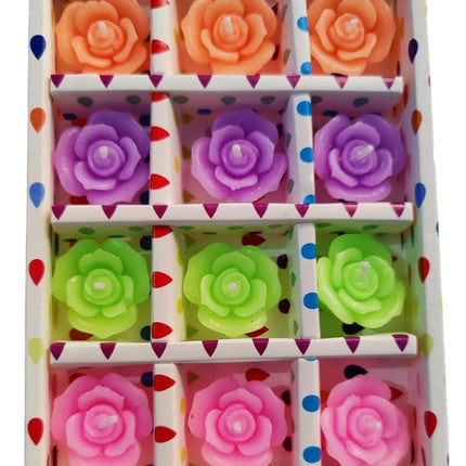 Rose Flower Design Floating Candle, Decorative Diwali Candles, Smokeless Candle for Diwali, Wax Candles- Set of 12 (Assorted Color)