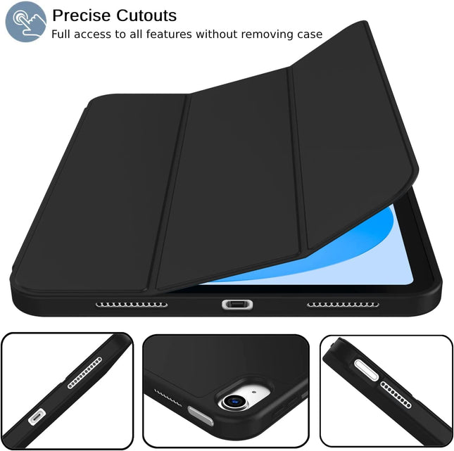 iPad (A16) 11th/10th Generation (2025/2022) [Auto Sleep/Wake Cover] [Left Side Pencil Holder] [Soft Flexible Case] Recoil Series - Black