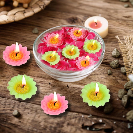 Rose Flower Design Floating Candle, Decorative Diwali Candles, Smokeless Candle for Diwali, Wax Candles- Set of 12 (Assorted Color)