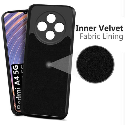 Redmi A4 5G | Poco C75 5G Soft Silicone Back Case| Shock Proof Design & Camera Protection | Premium Rubberised Cover (Microfiber Lining) for Redmi A4 5G | Poco C75 5G | Matte Silicone - Black