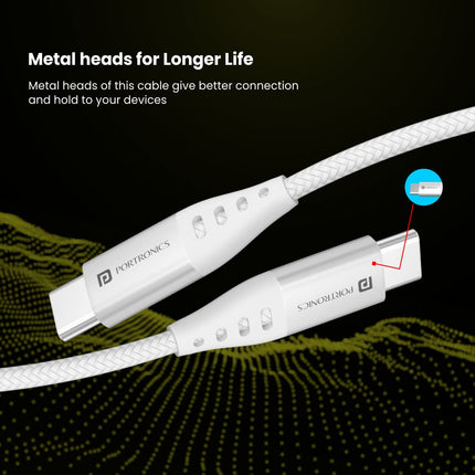 Portronics Konnect C1 20W PD Type C to Type C Unbreakable Data & Charging Cable, Nylon Braided with Metal Heads, 1M Length