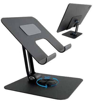 HC 360 Degree Rotating Adjustable Metal Tablet Stand, Foldable Desk Mount Holder for Upto 12 Inch iPads & Tabs