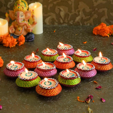 HC ® Scented Decorative Matki Diya Pack of 9 for Diwali Decoration & Puja | Upto 1.30hr Burning Time | Hand Painted Terracotta Clay Diya for Home Décor & Festive Gifting