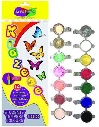 Creations Krazeee Tempera Colours 14 Shades with 1 Paint Brush (Pack of 4 pcs)