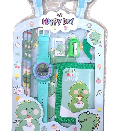 Happy Day Theme Geometry Kit Combo of 2 Pencil, Sharpner, Eraser, Watch & Mini Wallet | Stationery Case for Kids | School Stationery Items for Kids Return Gifts