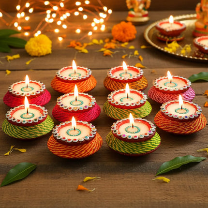 HC ® Scented Decorative Matki Diya Pack of 9 for Diwali Decoration & Puja | Upto 1.30hr Burning Time | Hand Painted Terracotta Clay Diya for Home Décor & Festive Gifting