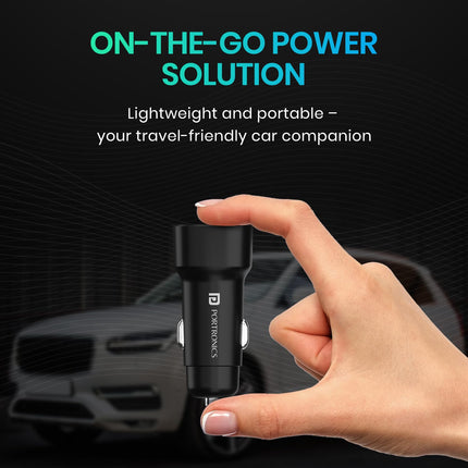 Portronics 80W Dual Output Fast Car Charger with Type-C PD & USB, LED Indicator, Charging Adapter Compatible with Cars for iPhone & Android Smartphone, Smartwatch, Earbud, Power Bank (Black)