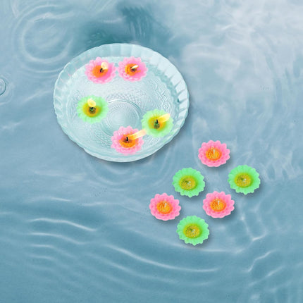 Rose Flower Design Floating Candle, Decorative Diwali Candles, Smokeless Candle for Diwali, Wax Candles- Set of 12 (Assorted Color)