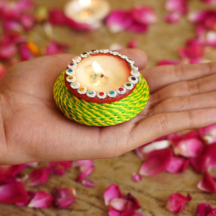 HC ® Scented Decorative Matki Diya Pack of 9 for Diwali Decoration & Puja | Upto 1.30hr Burning Time | Hand Painted Terracotta Clay Diya for Home Décor & Festive Gifting