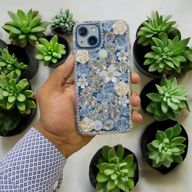Stylish fancy Girls iphone Back Cover, fancy flower stone Design Diamond Look, Flexible Silicone Fancy Glittery Case for iPhone