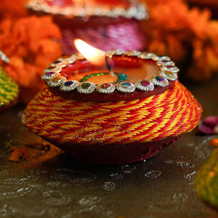 HC ® Scented Decorative Matki Diya Pack of 9 for Diwali Decoration & Puja | Upto 1.30hr Burning Time | Hand Painted Terracotta Clay Diya for Home Décor & Festive Gifting