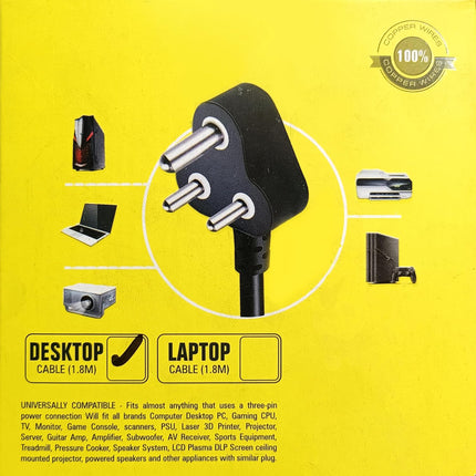 TGG, India Plug IEC Computer Mains Power Cable Cord for 3 Pin Power Cable for PC, 650W for Desktop, Monitor, SMPS and Printer, Power Supply, TV (1.8 Meter)