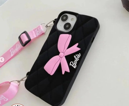 Case Creation Trendy Premium Fancy Cute Barbie Bow Case For iPhone Handbag Purse Case With Strap,Wallet Phone Chain Cover | Fashion iPhone